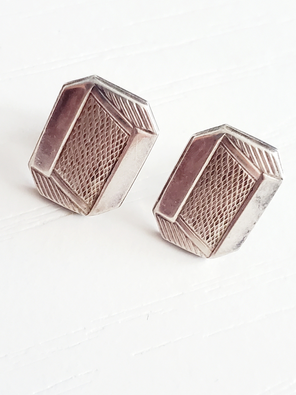 Vintage Sterling Silver 925 Italy Art Deco Geometric Stud Earrings